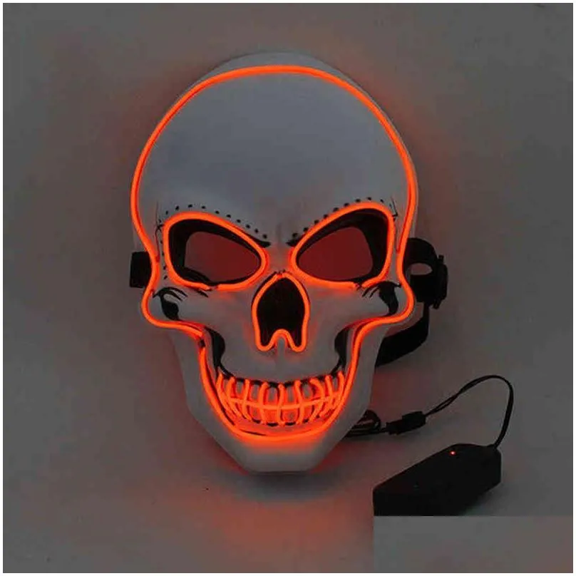 white skull glowing mask halloween horror party light up led glowing mask cold light fluorescent masquerade scary ghost mask y220805