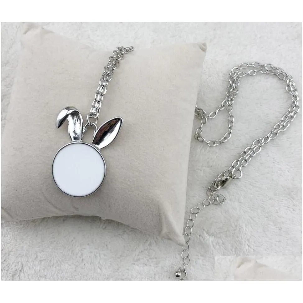 5 colors sublimation necklace blank rabbit ear necklace pendant diy easter day gift