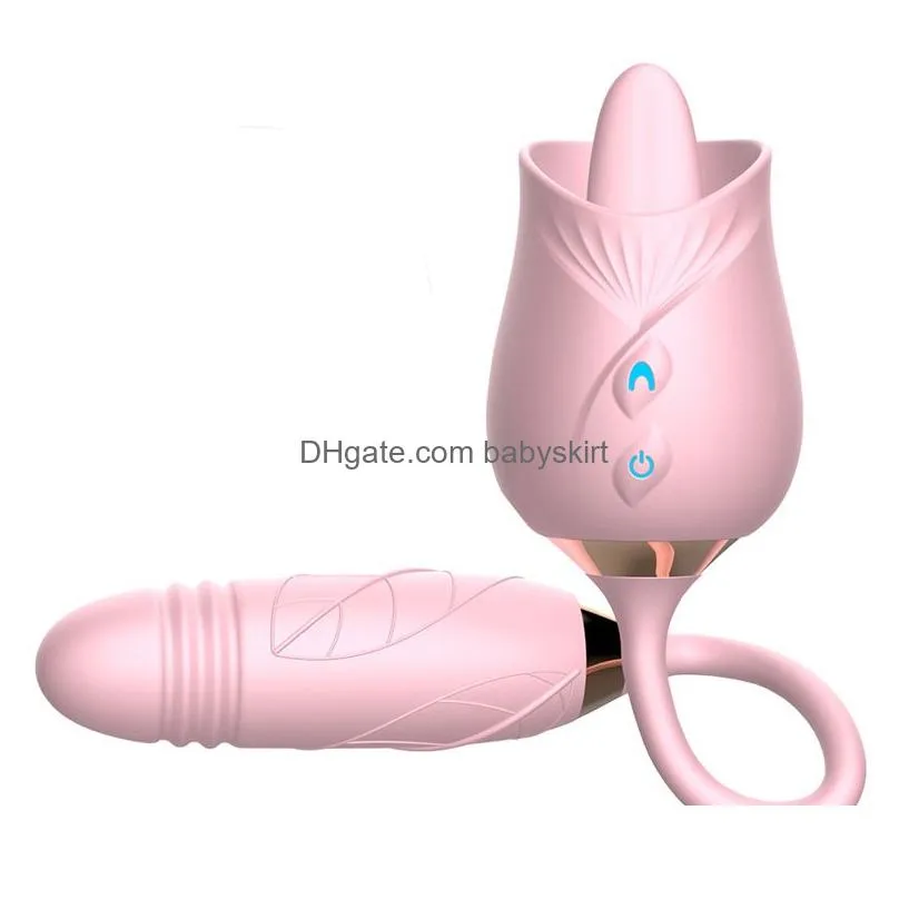 Foot Massager Toys Masrs Rose Shape Sucking Vibrators 10 Speed Strong Shock Licking Double Heads Dildos Vibrator Female Drop Delivery Dhmvi