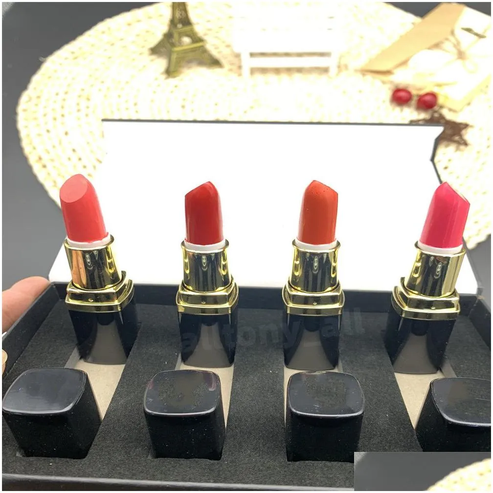 brand matte lipstick 4-color black bucket waterproof lasting velvet makeup lipstick set