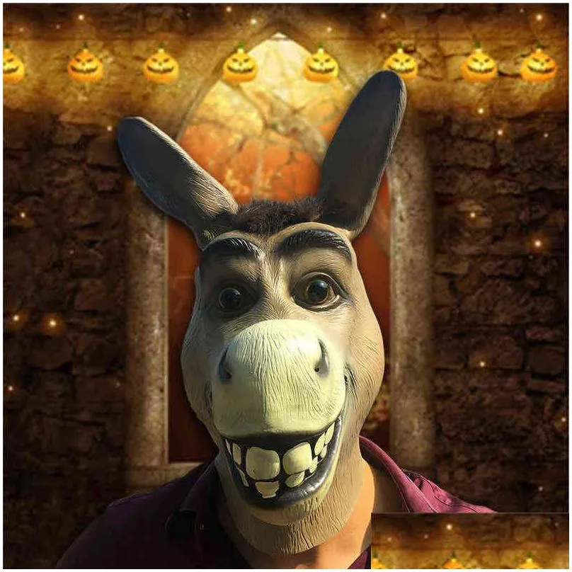 funny adult creepy funny donkey horse head mask latex halloween animal cosplay zoo props party festival costume ball mask y220805