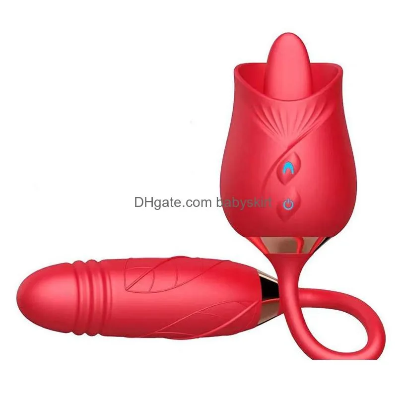 Foot Massager Toys Masrs Rose Shape Sucking Vibrators 10 Speed Strong Shock Licking Double Heads Dildos Vibrator Female Drop Delivery Dhmvi