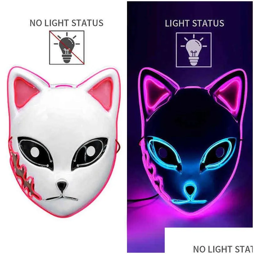 demon slayer led mask fox mask anime tanji langqian rabbit real rice cosplay props halloween party cosplay props for adults