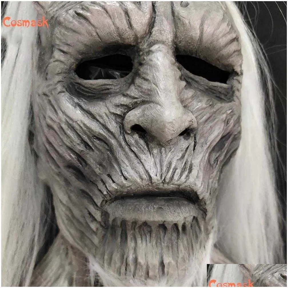 halloween white hair night king latex mask halloween realistic scary cosplay costume latex party mask x0803