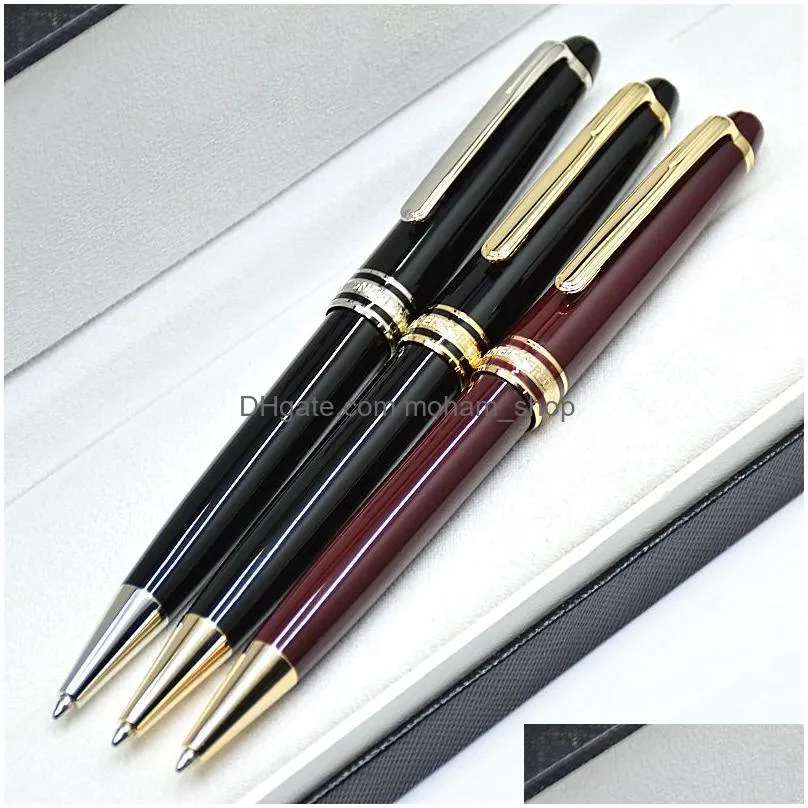 Ballpoint Pens Wholesale Luxury Monte Msk-163 Black Resin Rollerball Pen High Quality School Office Writing Fountain With Serial Num Dhssu