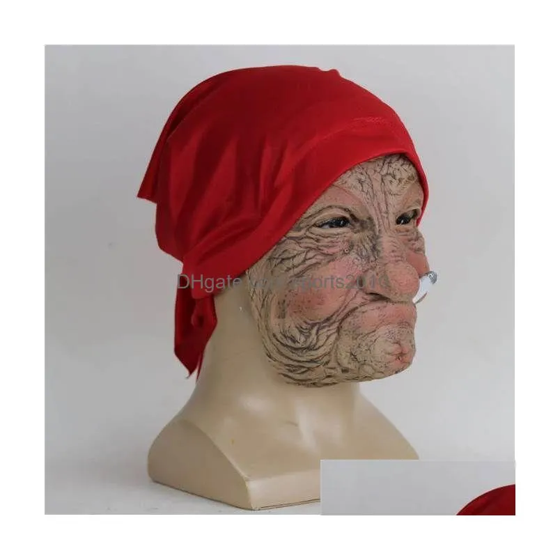 Party Masks Smoke Grandma Realistic Old Women Face Mask Halloween Horrible Latex Scary Fl Head Py Wrinkle Cosplay Drop Delivery Home G Dhbwr