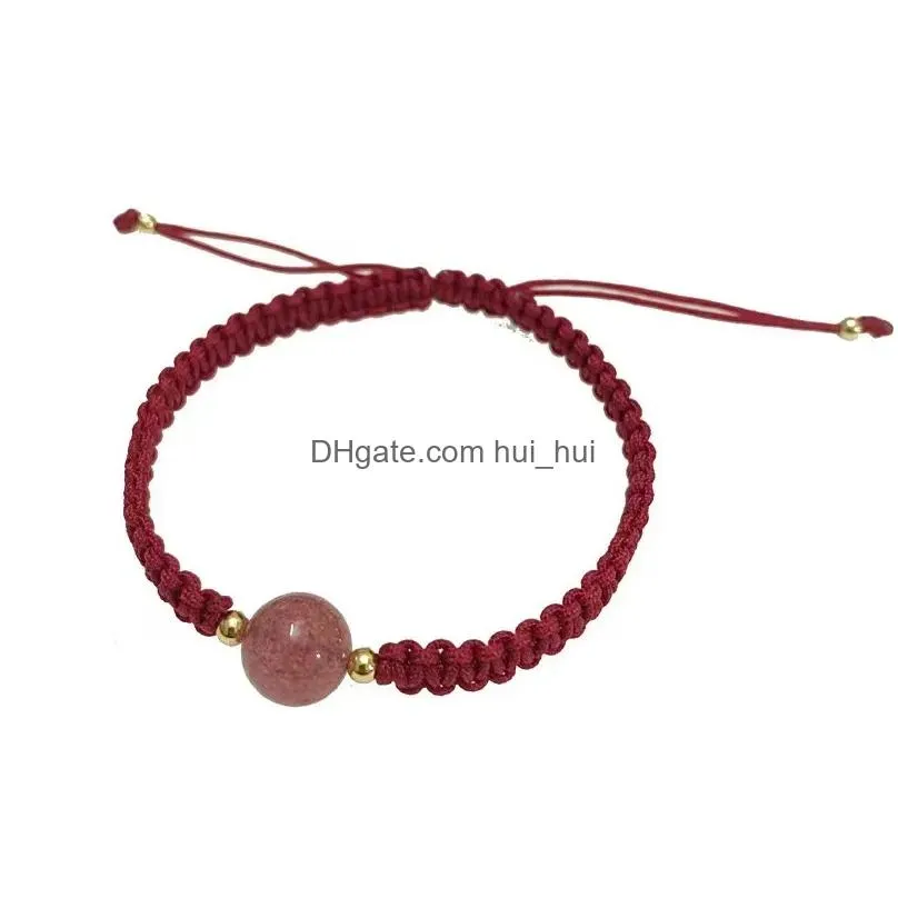 link bracelets lw natural stones cherry strawberry quartz green purple crystal red rope woven braid for women fashion jewelry