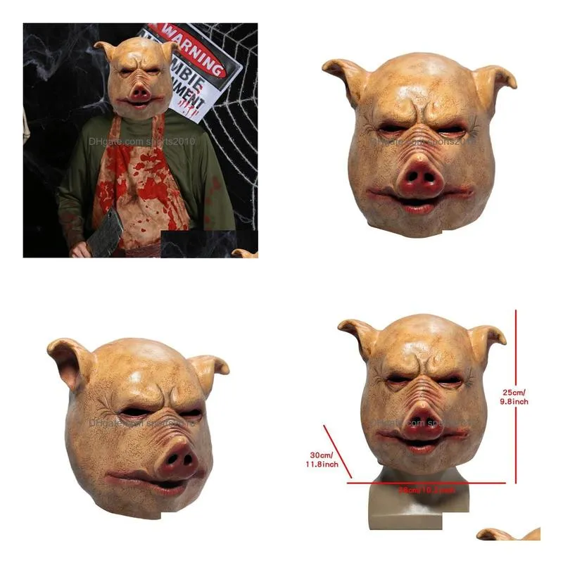 Party Masks Bex Scary Horror Latex Pig Head Mask Masquerade Costume Animal Cosplay Fl Face Halloween Party Decoration Drop Delivery Ho Dhdti