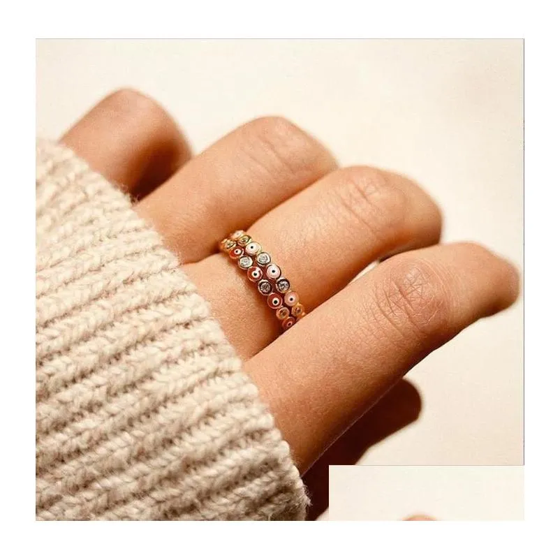 bohemian rainbow evil eye rhinestone filled gold ring vintage ladies finger rings jewelry for women