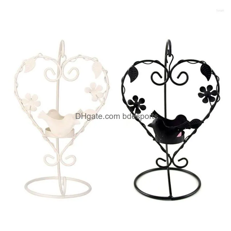Candle Holders Vintage Holder Iron Heart Shaped Bird Decorative Table Centerpiece Tealight Stands Tabletop Home Decor Lovers Gift Dro Dha3B