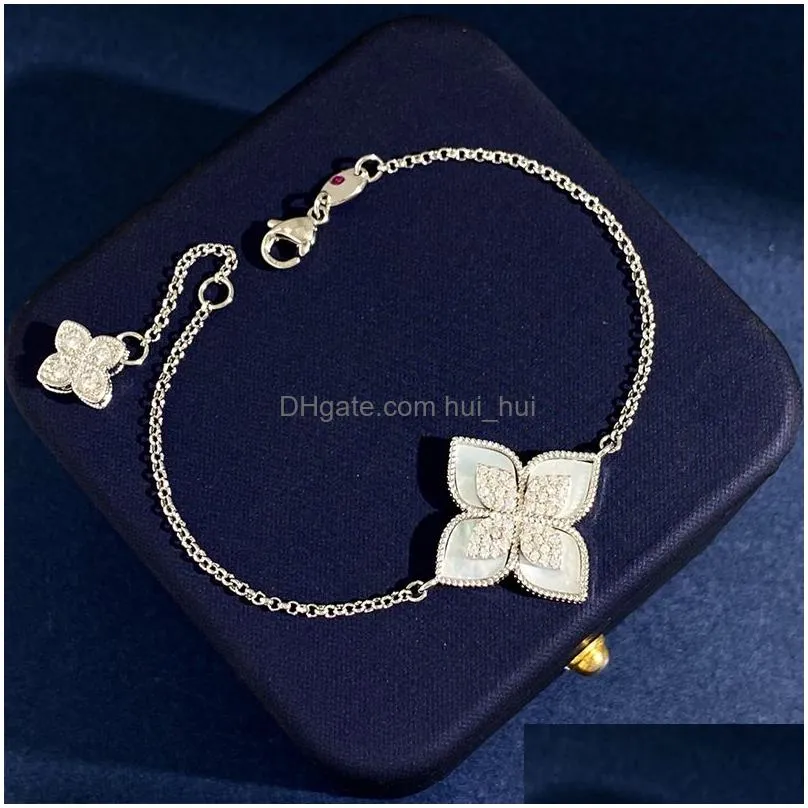 italy brand clover designer charm bracelets 18k gold shining bling crystal diamond sweet 4 leaf flower bangle move bracelet jewelr246f