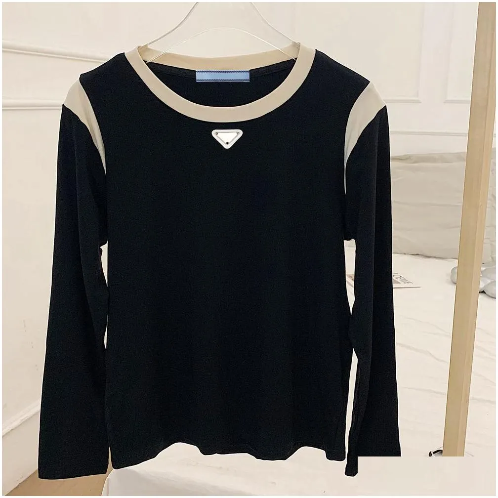 original fashion designer women`s long sleeve t-shirt 2023 spring fall/winter solid color round neck bottoming shirt slim fit long sleeve