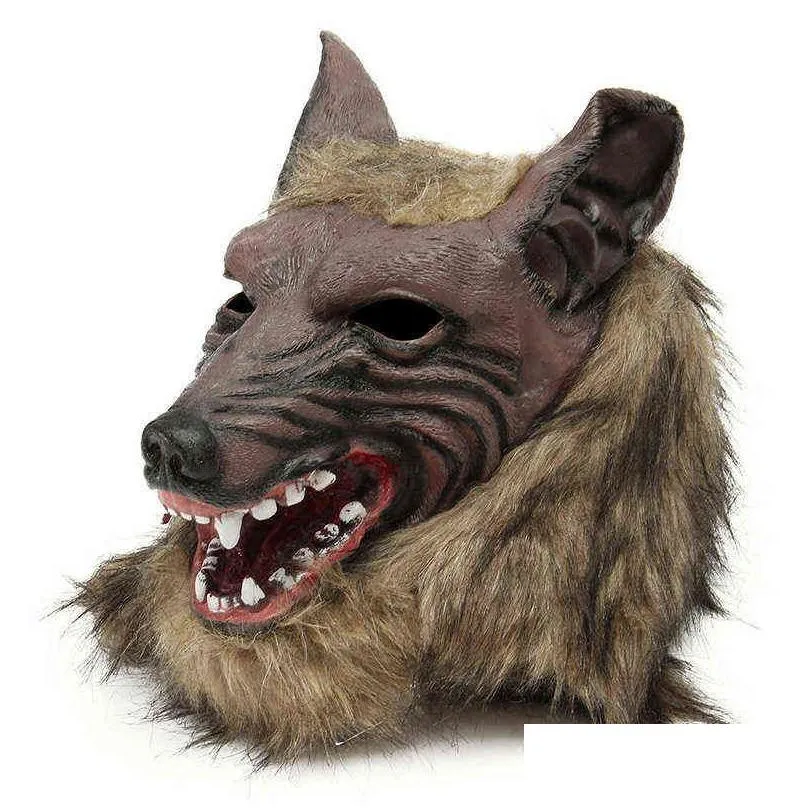 halloween latex rubber wolf head hair mask werewolf gloves costume party scary decor y220805