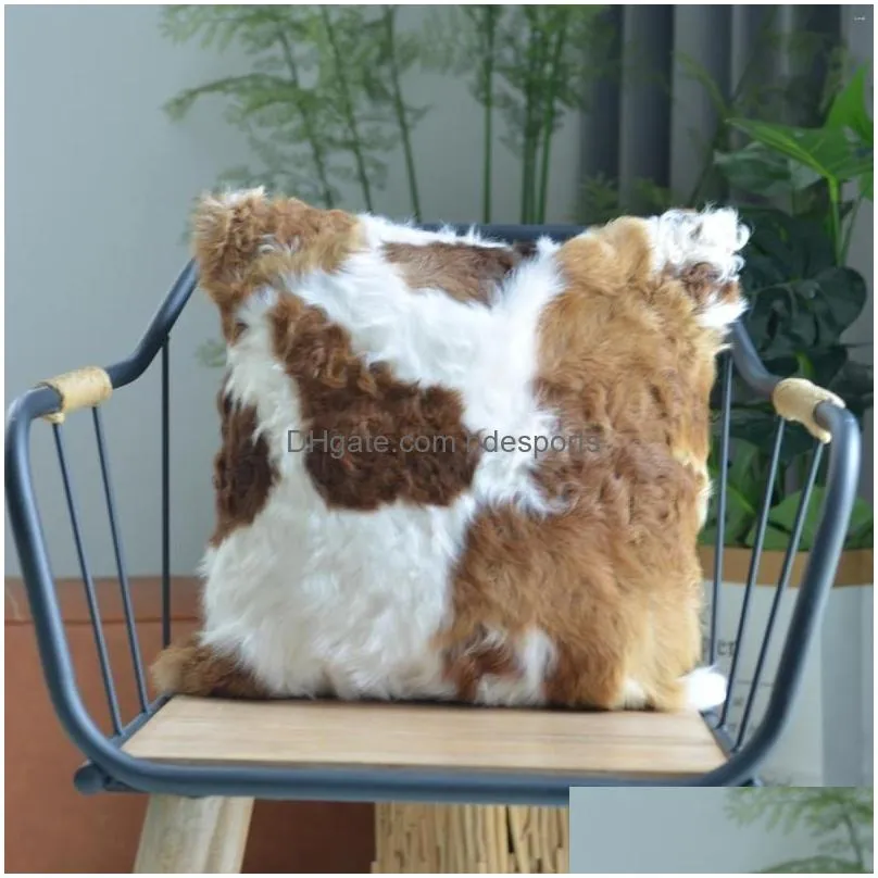 Cushion/Decorative Pillow Pillow Roll Wool Natural Color Fur Real Stitching Sofa High-End Design . Drop Delivery Home Garden Home Text Dhj7I