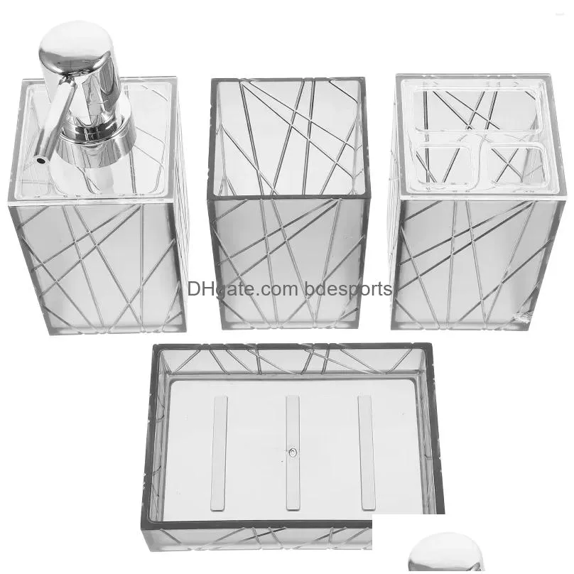 Bath Accessory Set 1 Bathroom Plastic Clear Soap Dispenser Toothbrush Holder Tray Counter Cup Drop Delivery Dhdbq