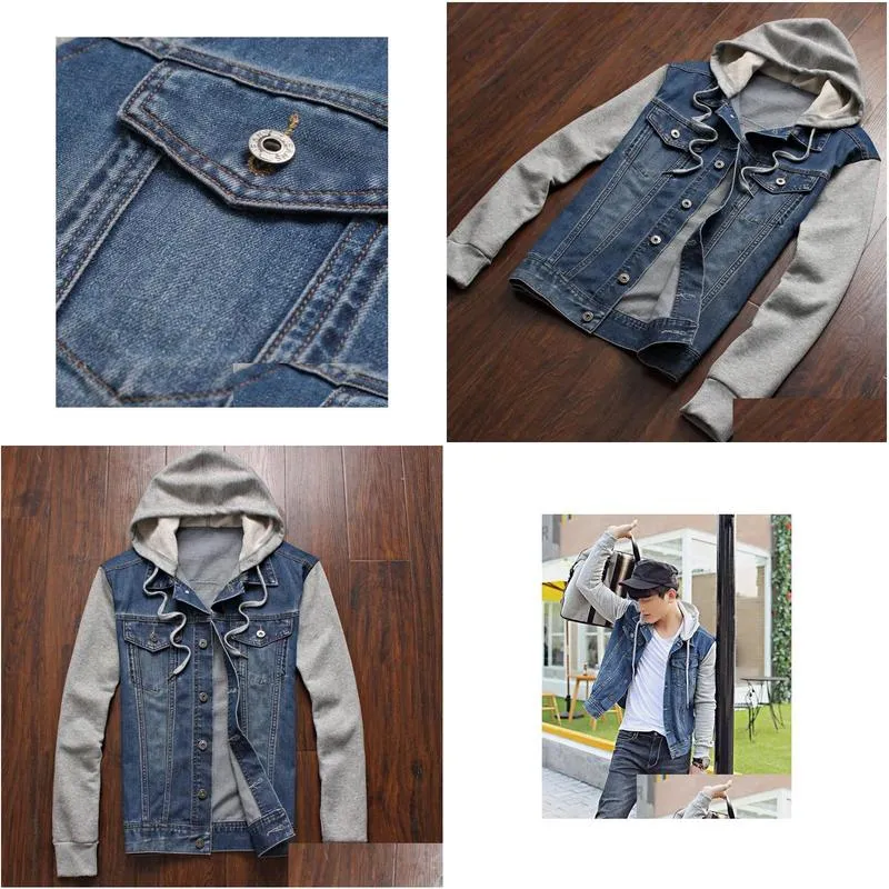 Wholesale Autumn Vintage Denim Jean Jacket With Hoodie For Men With Hood Plus Size Outerwear Slim Clothing Drop Delivery From Dhsspw 22.08 DHgate.Com