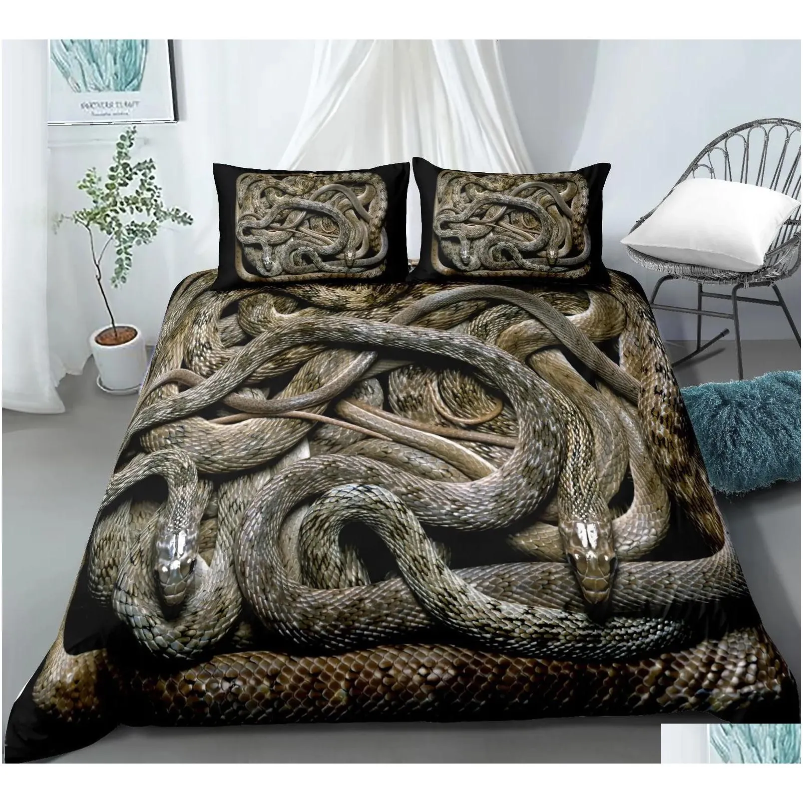 3D Snake Style twin bedding for Bedroom Soft Duvet Cover Bedspreads Quilt Pillowcase Comfortable Linen Bed Linens Drop Delivery Available 221208