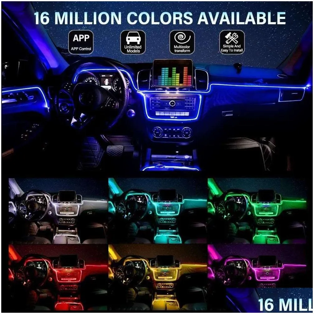New Neon Car LED Interior Lights RGB Ambient Light Fiber Optic Kit With APP Wireless Control LED Auto Atmosphere Decorative Lamp