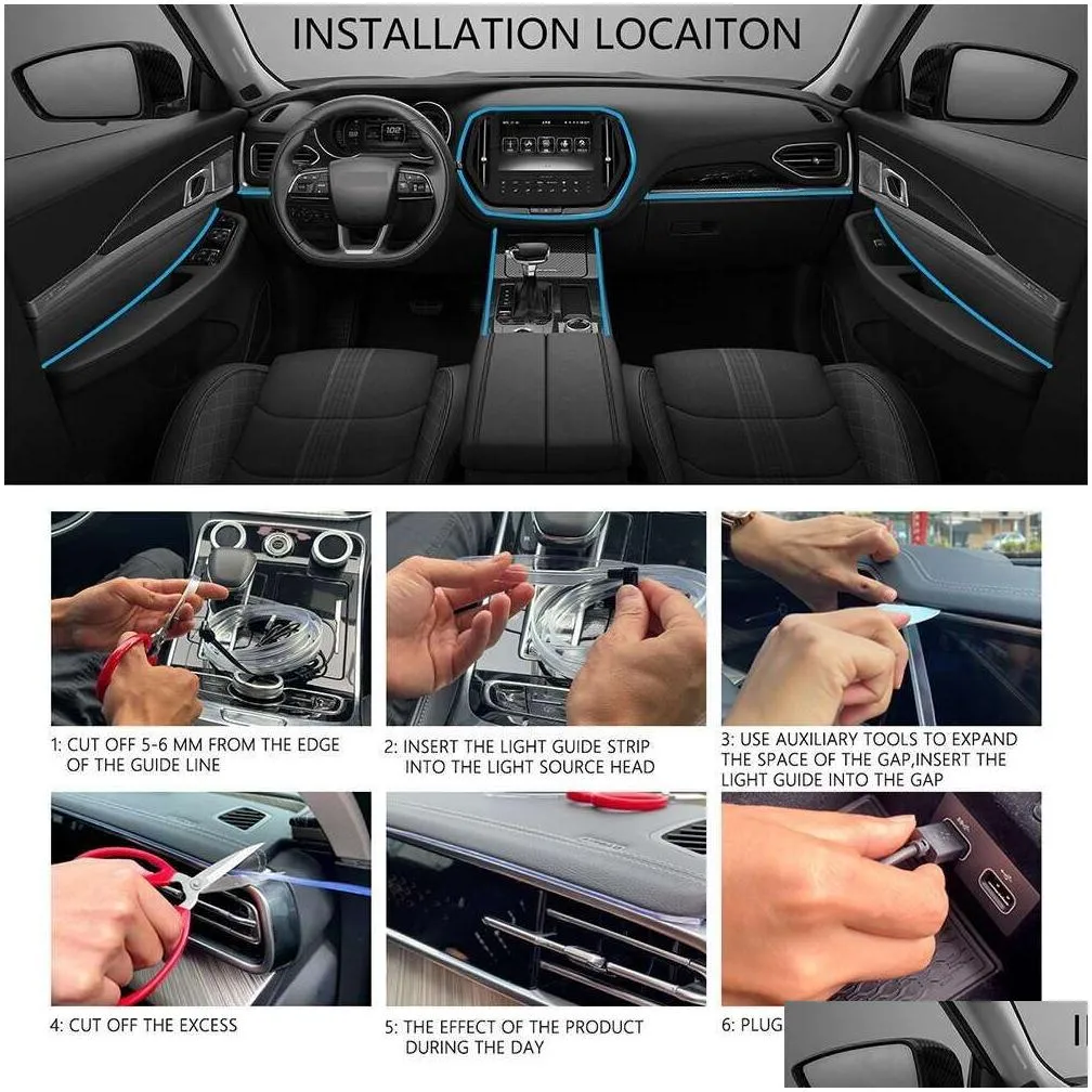 New Neon Car LED Interior Lights RGB Ambient Light Fiber Optic Kit With APP Wireless Control LED Auto Atmosphere Decorative Lamp