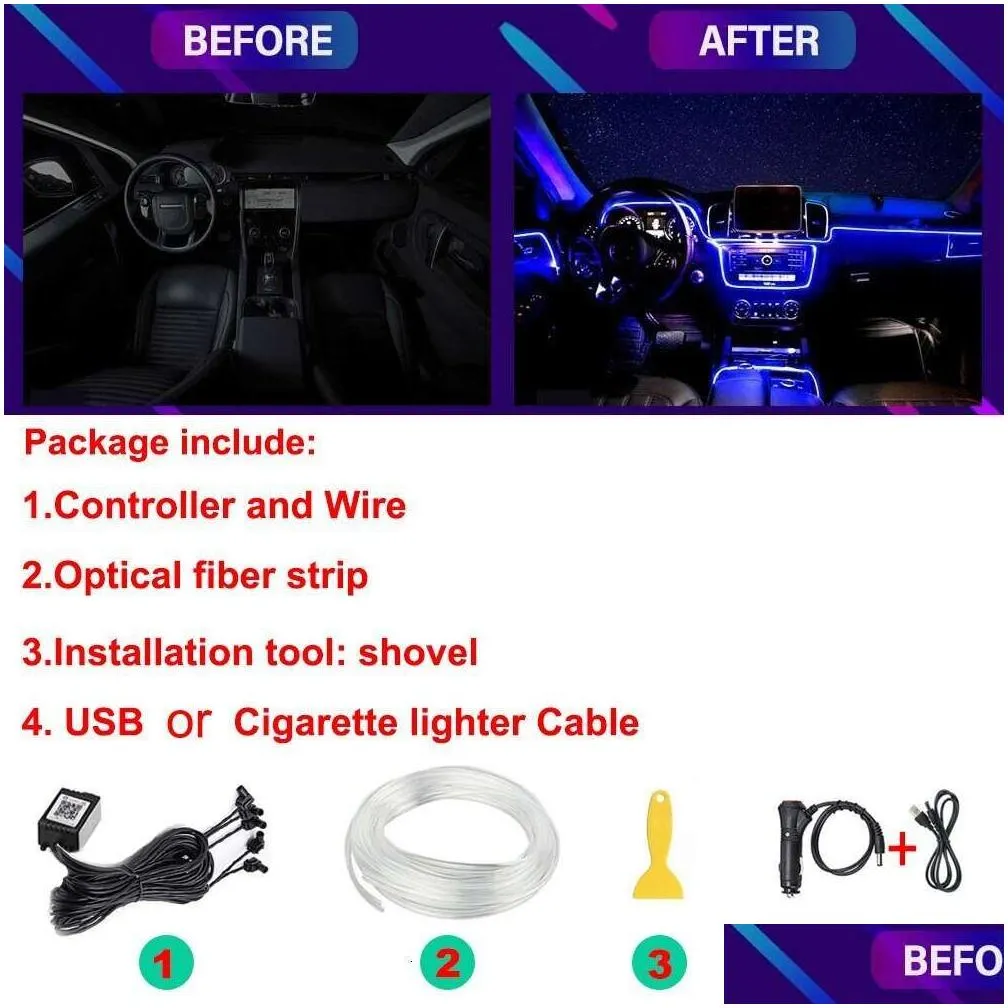 New Neon Car LED Interior Lights RGB Ambient Light Fiber Optic Kit With APP Wireless Control LED Auto Atmosphere Decorative Lamp