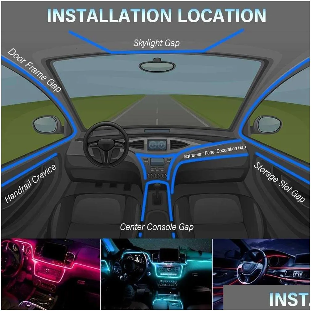 New Neon Car LED Interior Lights RGB Ambient Light Fiber Optic Kit With APP Wireless Control LED Auto Atmosphere Decorative Lamp