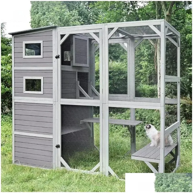 Large Catio cat box litter enclosure for Indoor Outdoor Use Walk In Condo Playpen with Super 77 Drop Delivery