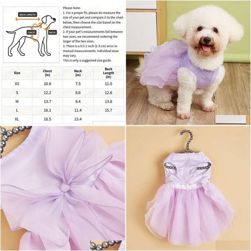 Dog Tutu Dress Wedding Princess Style 100 Cotton Unisex All Seasons Sizes XS XL for Dogs
