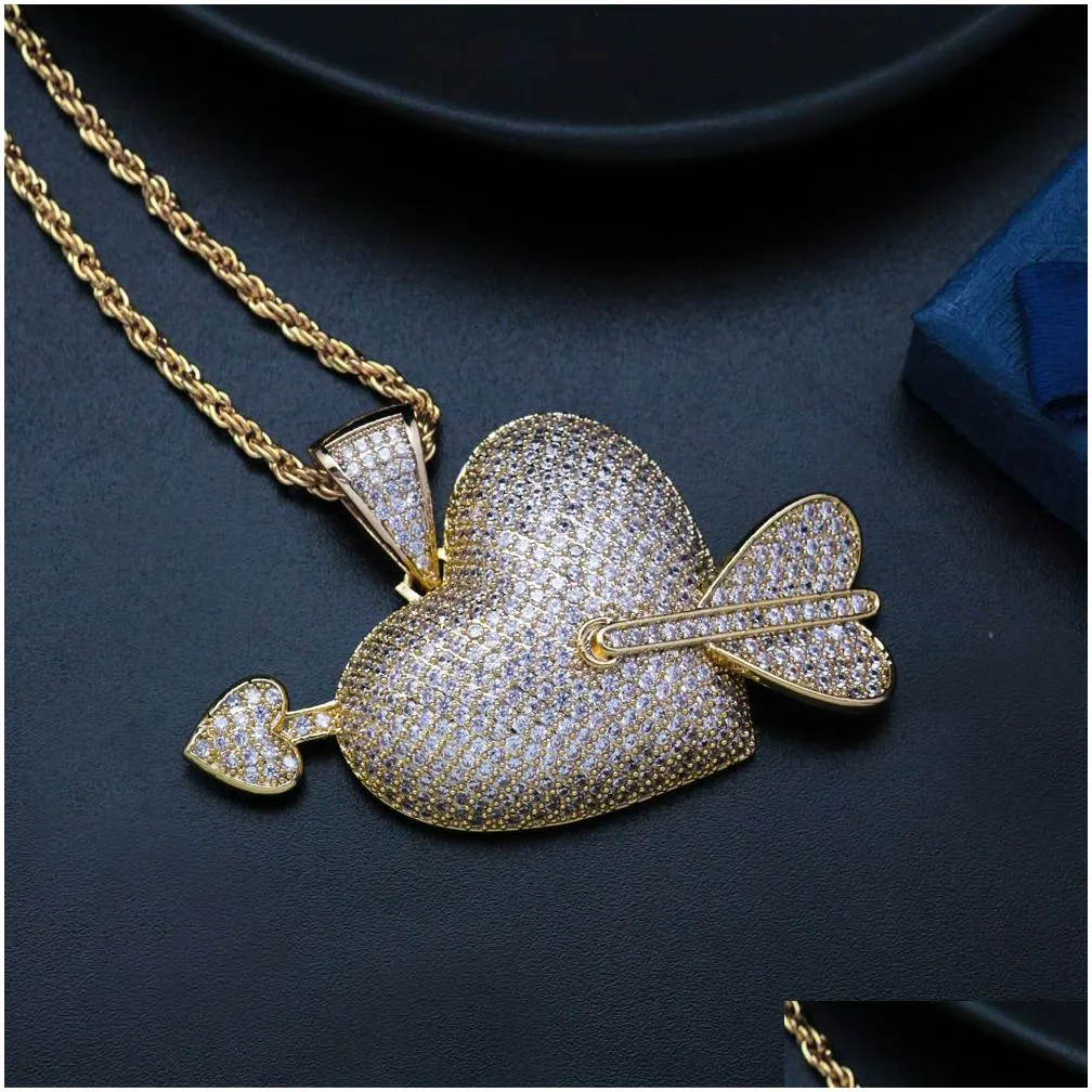 無料発送 Gifts Collar Charm Zircon Necklace Pendant Heart Arrow Gold Iced 2024 Jewelry, Hop  Hip Out アクセサリー