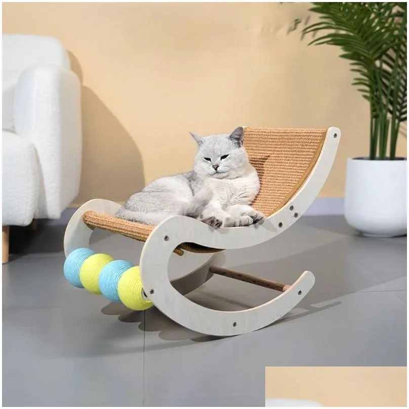 Pet Rocker Bed Rocking Chair Runner With Paper Rope Ball Toy Scratching Sisal Hammock ...