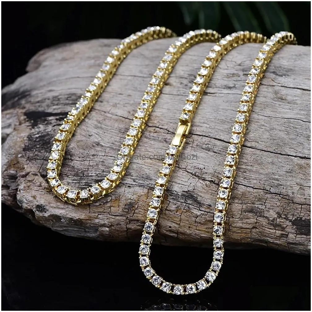 boxes iced out tennis chain necklace for men jewelry chain cubic zircon 4mm choker hip hop crystal necklace women collares gift
