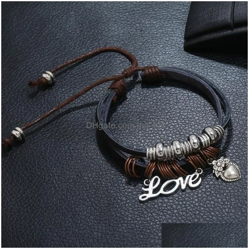 charm bracelets punk style mens and womens multilayer leather bracelet couple jewelry love pendant men beaded bangles malech