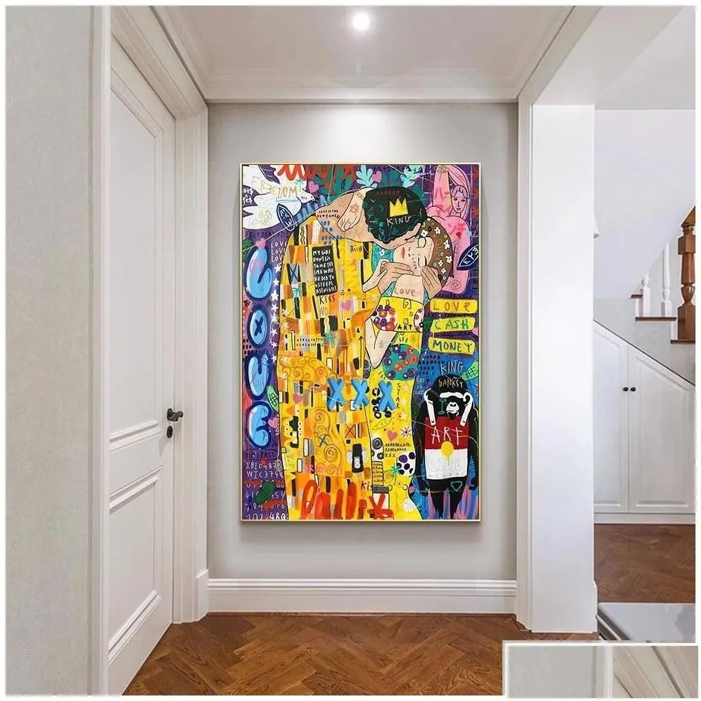 paintings abstract oil painting on canvas print poster classic artist gustav klimt kiss modern art wall pictures for living room cua