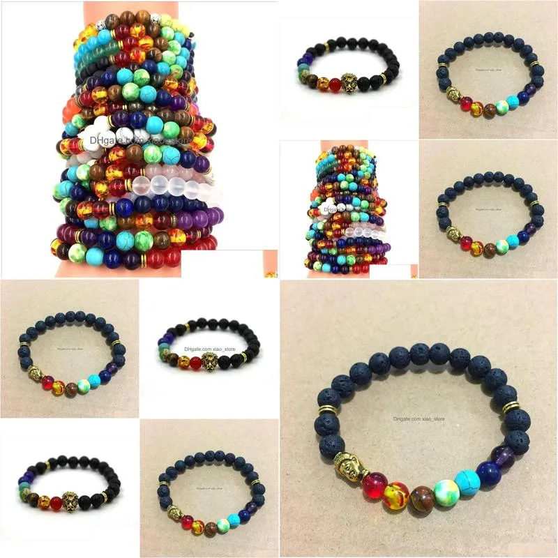  bracelets strands 8mm energy volcanic stone chakra colorful seven maelun bracelet