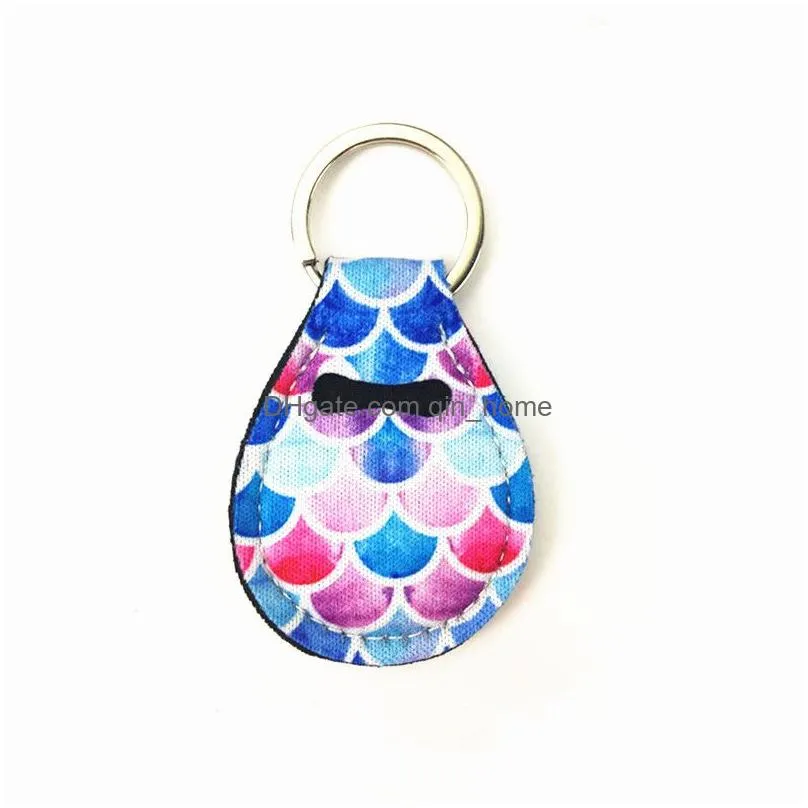 neoprene quarter holder keychain diving material for party favor 27 designs unicorn pattern floral print with metal ring