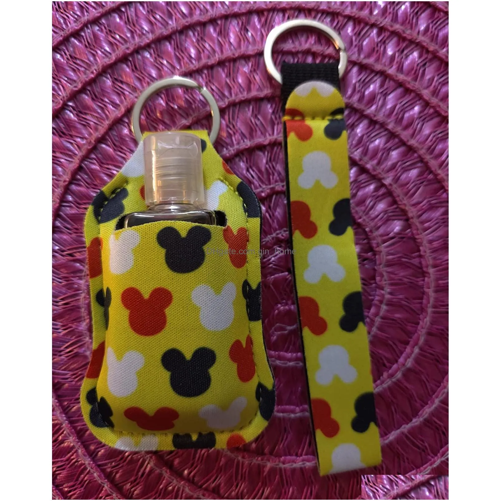 2 pieces self defense keychain set for party favor including 30ml hand sanitizer holder and wristlet lanyard 113 colors