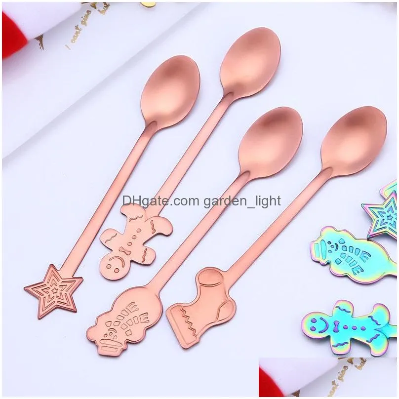 stainless steel christmas series coffee honey spoon dessert teaspoons xmas gifts home barware supplies tableware kitchen