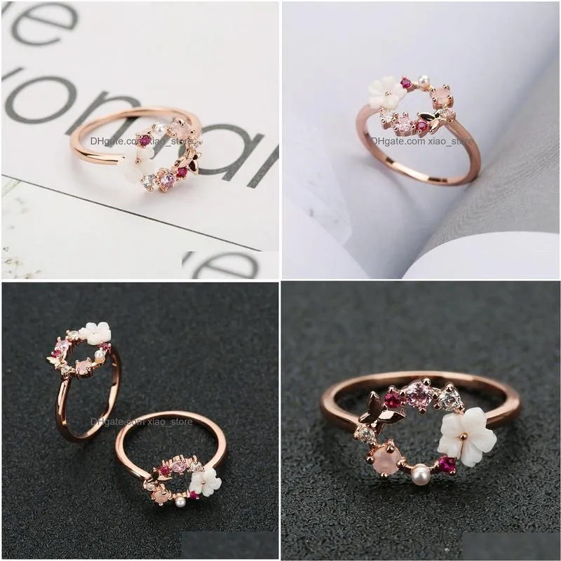 female wedding ring jewelry butterfly flowers true rose gold rings lady mix size 5 to 10