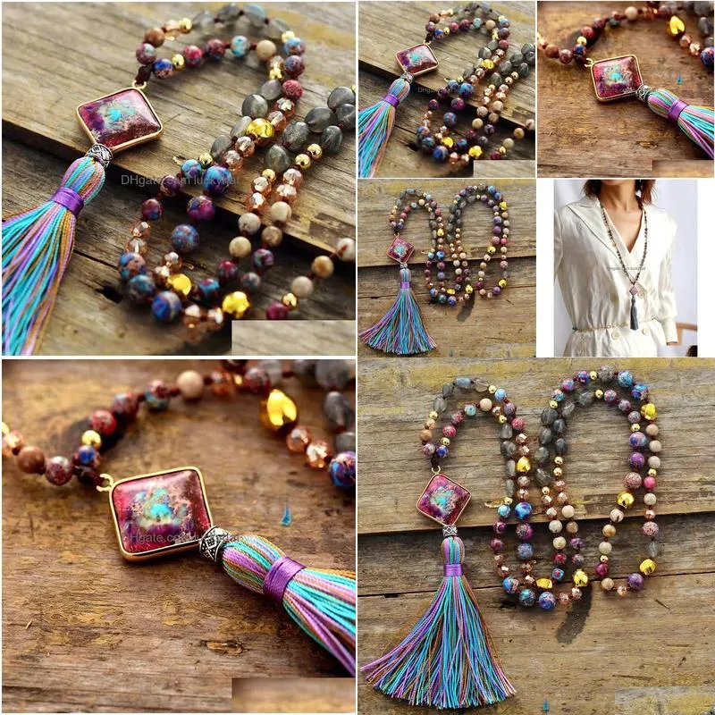 Pendant Necklaces Necklaces Outstanding New Natural Stones Japers Charm Geometric Pendant Necklace Women Elegant Tassel Yoga Jewelry W Dhagy