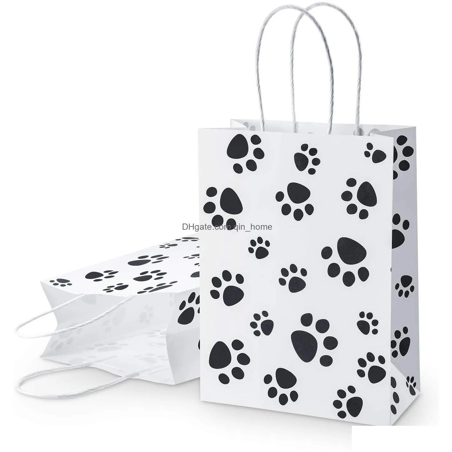 wholesale puppy dog paw print treat bags with paper twist handles for pet party favor
