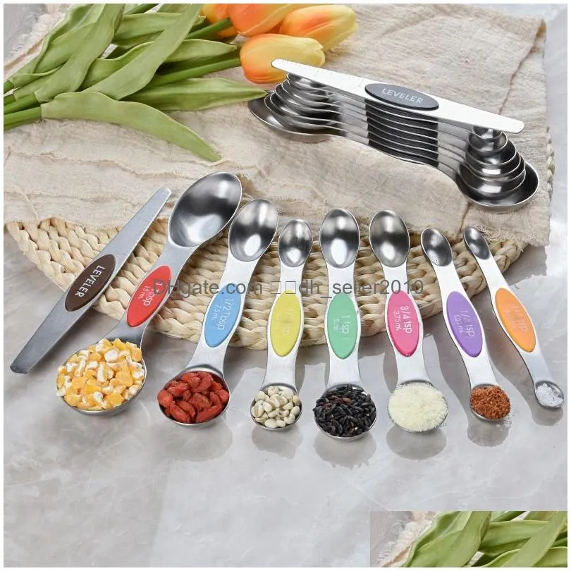 Measuring Tools Magnetic Measuring Spoons Set Dual Sided Stainless Steel Kitchen Scale Tool Baking Stackable Measure Teaspoon Drop Del Dhzlw