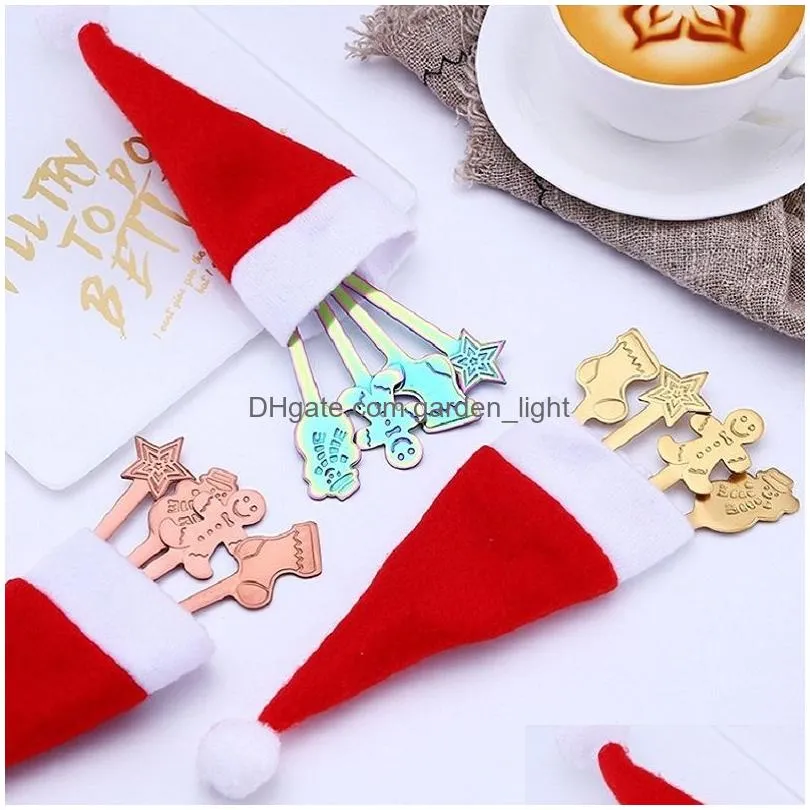 stainless steel christmas series coffee honey spoon dessert teaspoons xmas gifts home barware supplies tableware kitchen