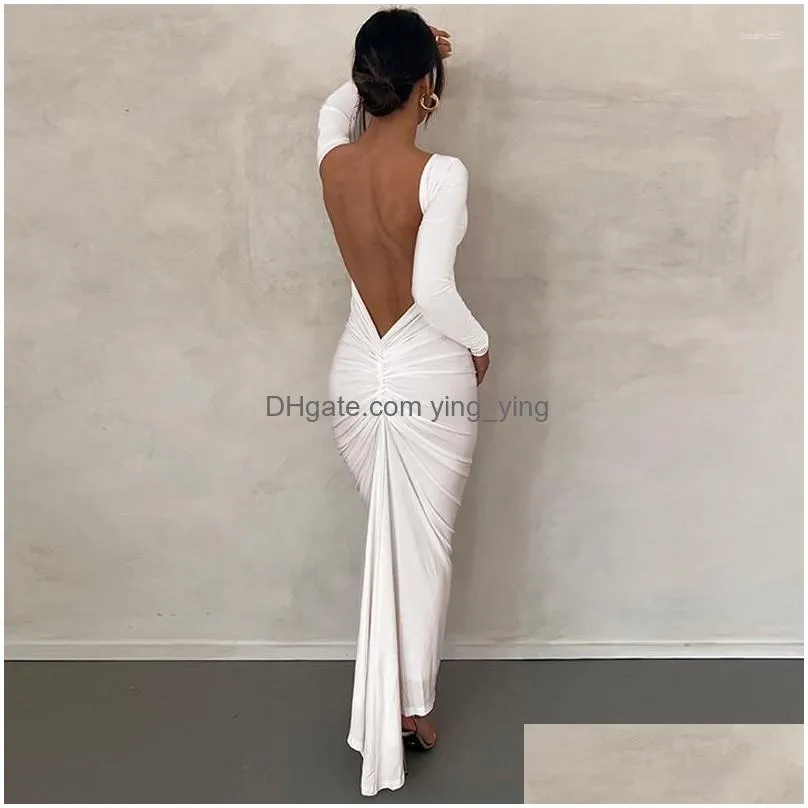 casual dresses backless oblique shoulder maxi dress for women back ruched strap sleeveless elegant gown long vestidos party clubwear