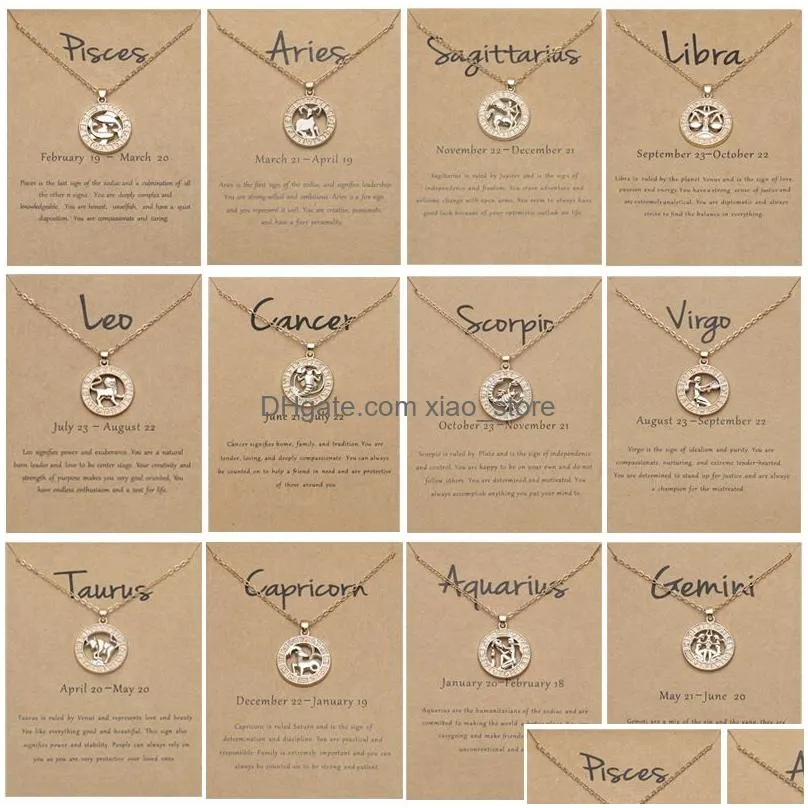 fashion 3d twelve constellations pendant woman gold necklace designer jewelry alloy round silver the zodiac south american womens mens choker necklaces with