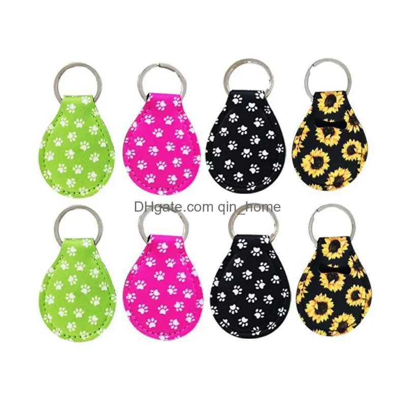 neoprene quarter holder keychain diving material for party favor 27 designs unicorn pattern floral print with metal ring