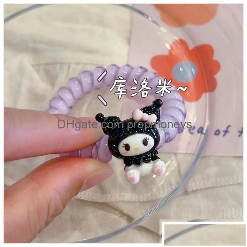 cartoon accessories kuromi style telephone wire cord gum hair tie girls candy color elastic band ring rope bracelet stretchy scrunchy