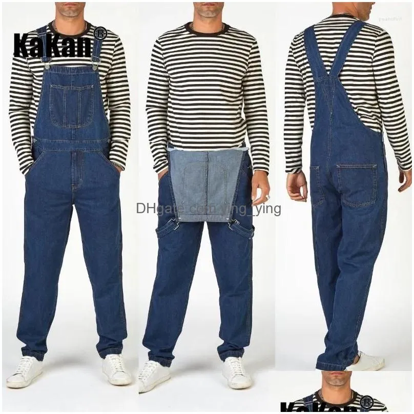 mens jeans kakan - street trendy strap from europe and america dark blue one piece k34-777