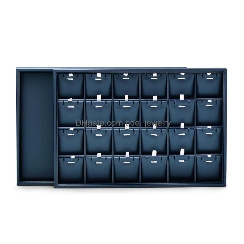 boxes oirlv 12/24 grids jewelry tray blue ring necklace display stand leather bracelet packaging jewelry organizer tray