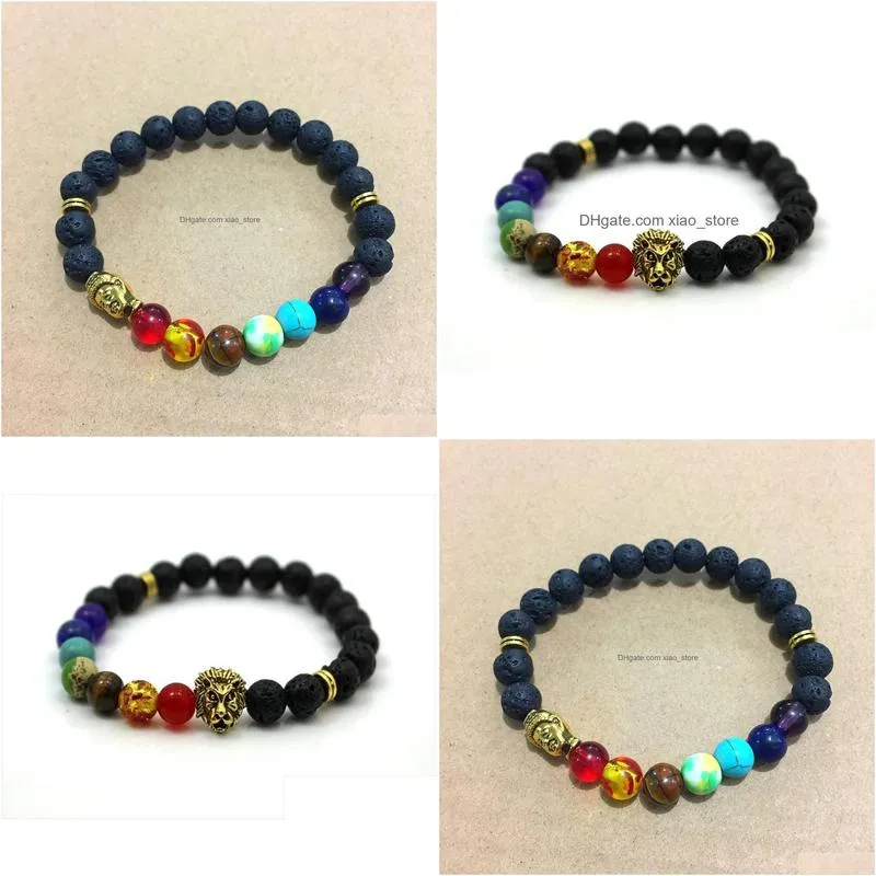  bracelets strands 8mm energy volcanic stone chakra colorful seven maelun bracelet