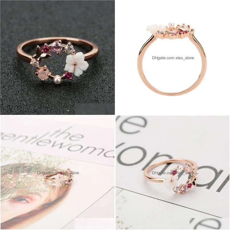 female wedding ring jewelry butterfly flowers true rose gold rings lady mix size 5 to 10