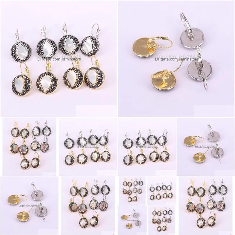 Charm 10Pairs Zyz1779951 Natural Shell Pearl Dangle Earrings Crystal Rhinestone Paved Gold Sier Color Hook Dangling C181227912856 Dro Dhfbv